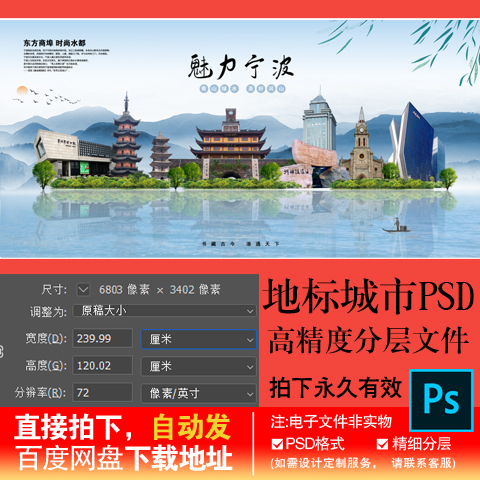 浙江宁波地标城市旅游建筑海报展板背景版设计PSD分层素材文件