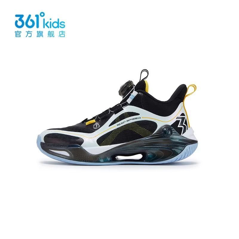 361°男童网面篮球鞋旋钮扣新品2025秋春儿童镂空运动鞋