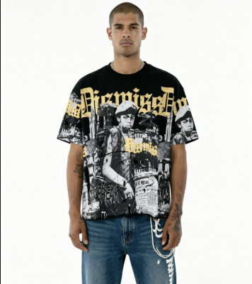 潮牌BKYS Dismiss F-Terry Cropped T-Shirt摇滚鼓手海报毛边短袖