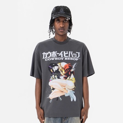 日系潮牌Saint Michael 攻壳机动队动漫联名水洗圆领短袖T恤情侣