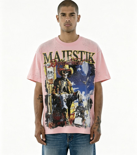 美式潮牌MAJESTIK Back To The One Graphic牛仔骷髅印花短袖T恤