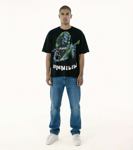 BKYS Monster F-Terry Cropped T-shirt骷髅吉他手烫钻毛边短袖T