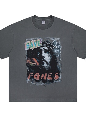 26SS春夏新款美式潮牌大力神字母印花重磅圆领短袖T恤男女情侣款