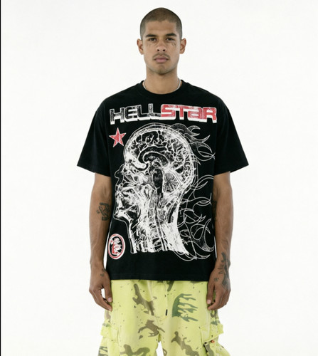 美式高街复古hellstar地狱之星潮牌解剖大脑火焰印花可带芯片短袖