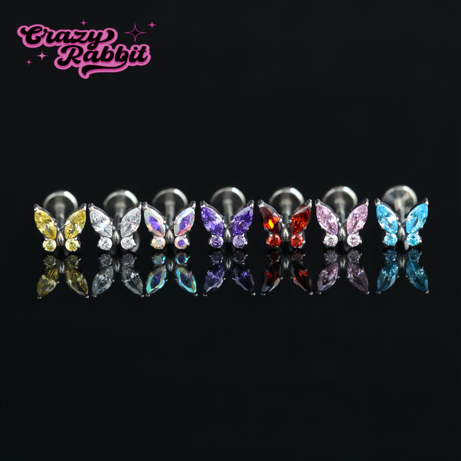 CrazyRabbit少女锆石蝴蝶耳钉