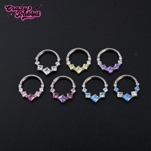CrazyRabbit 彩色方糖超闪锆石耳环鼻中环甜酷耳骨环耳钉耳扣女