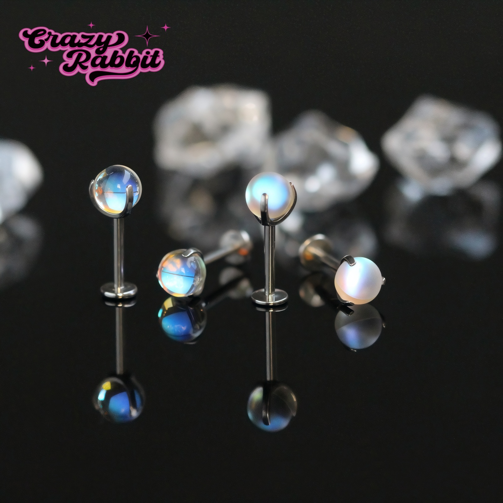 CrazyRabbit超仙月光石耳钉