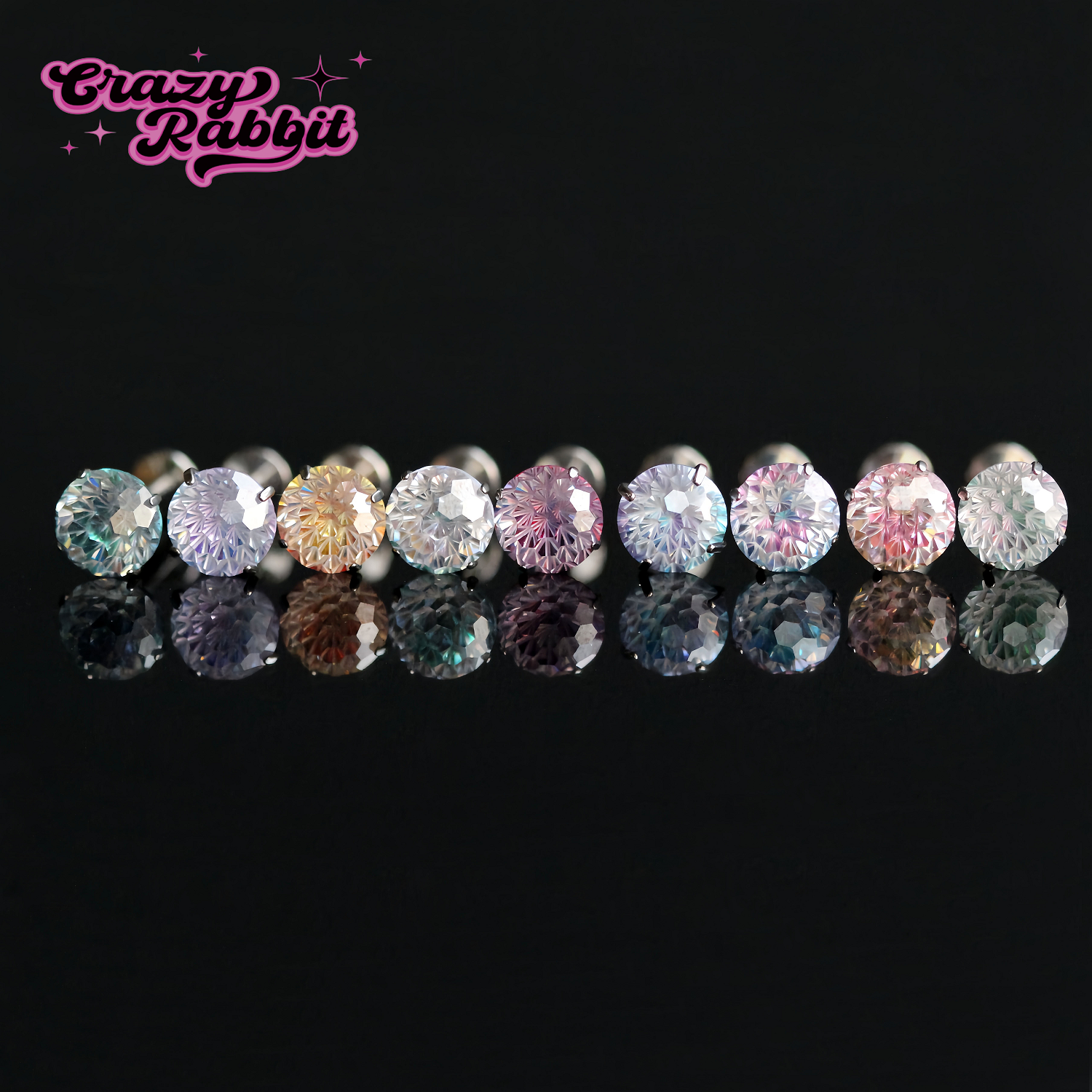 CrazyRabbit渐变烟花切锆石耳钉