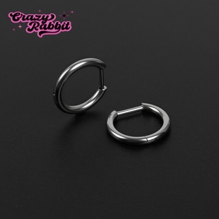 CrazyRabbit 医用F136钛合金素圈耳环百搭个性酷帅D型环耳扣耳钉