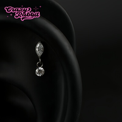 CrazyRabbit 超闪水滴锆石吊坠钛合金耳钉小众个性耳骨钉耳饰男女