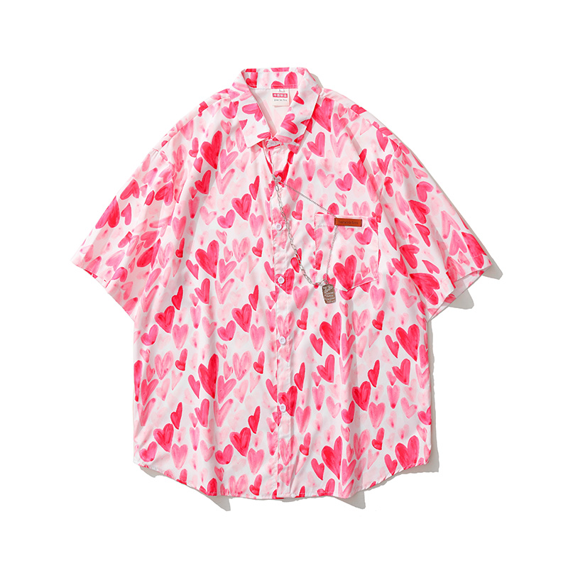 夏威夷港风清新宽松情侣碎花衬衣