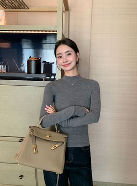 Maven Lin软糯亲肤 1OO羊毛半高领针织衫女气质修身内搭打底上衣