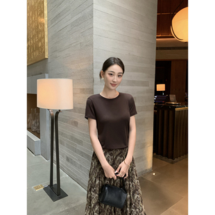 T恤女基础款 Maven 莱赛尔圆领短袖 极简松弛感 柔软微宽松上衣 Lin