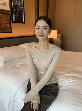 Maven Lin 山羊绒莱赛尔混纺针织衫女V领春秋修身打底衫内搭上衣