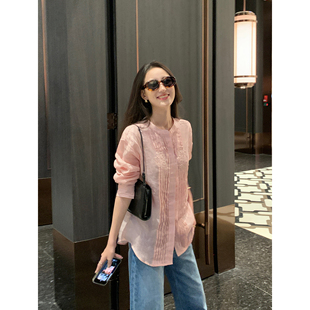 衬衫 Maven 粉色1OO苎麻长袖 简约轻盈 女设计感轻薄宽松衬衣 Lin