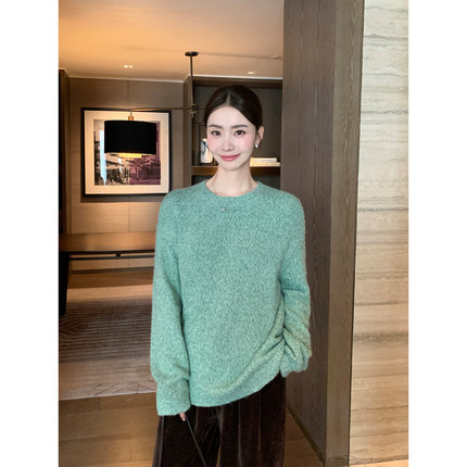 Maven Lin 美学概念 软糯亲肤圆领套头毛衣女宽松慵懒针织打底衫