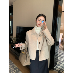 100%羊毛翻领呢子夹克女气质短款 温柔矜奢 双面呢外套 Lin Maven