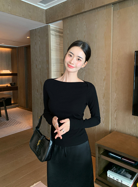 Maven Lin 高端系列|知性大方一字领上衣女优雅修身针织打底t恤