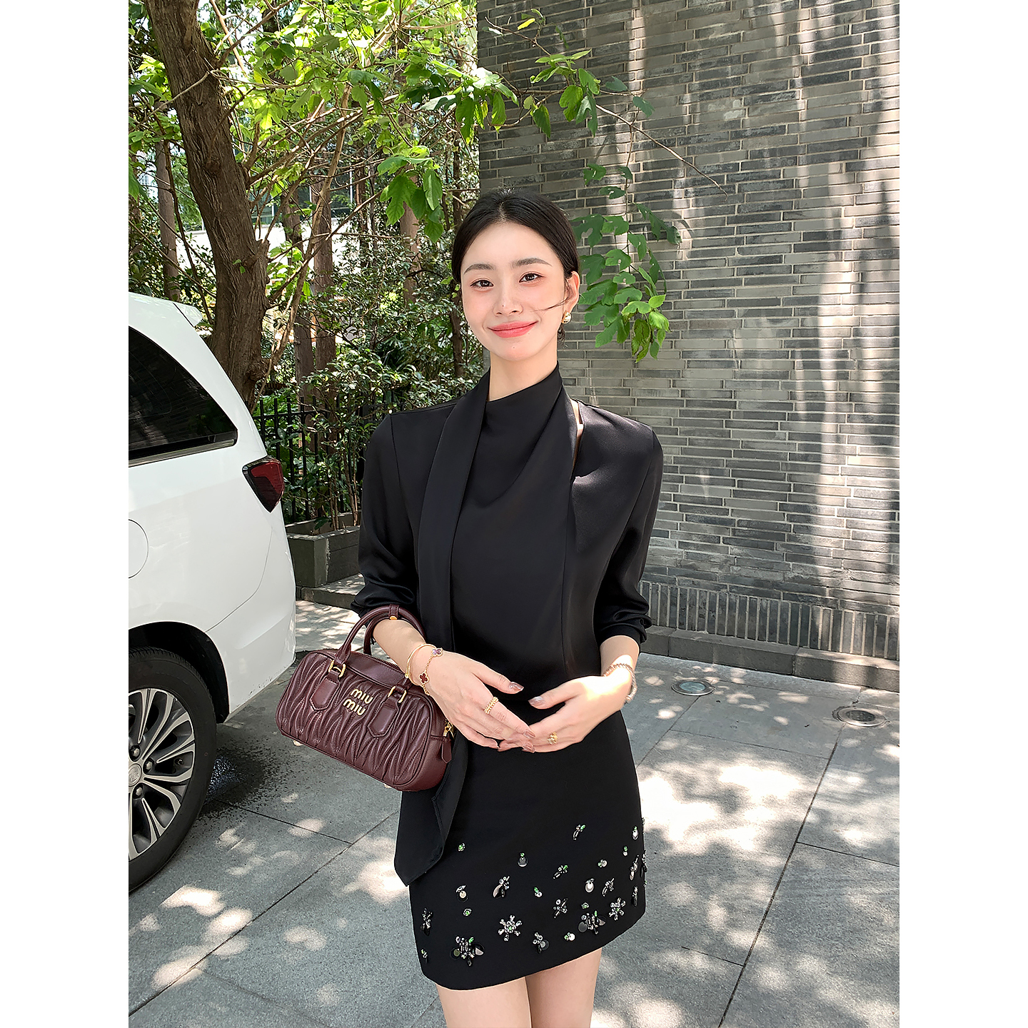 Maven Lin 职场高智系列|优雅飘带醋酸衬衫女气质廓形长袖衬衣