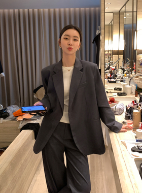 Maven Lin 精致解构简约版/气质撞色宽松西装外套女休闲黑色西服