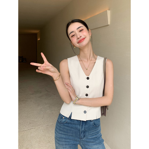 Maven Lin 高智白领通勤无袖马夹背心女外搭短款西装马甲开衫上衣