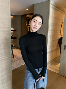 Maven Lin莱赛尔羊毛混纺高领针织打底衫女秋冬修身内搭长袖上衣