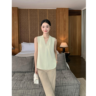 Lin 衬衣小衫 现货7.5折 V领宽松无袖 上衣 高级感醋酸衬衫 Maven