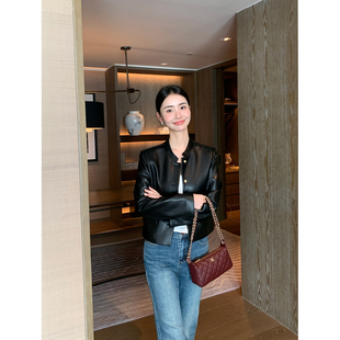 黑色pu皮衣外套女短款 Maven 摩登松弛 现货7折 夹克机车服 Lin