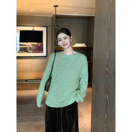 Maven Lin 美学概念 软糯亲肤圆领套头毛衣女宽松慵懒针织打底衫