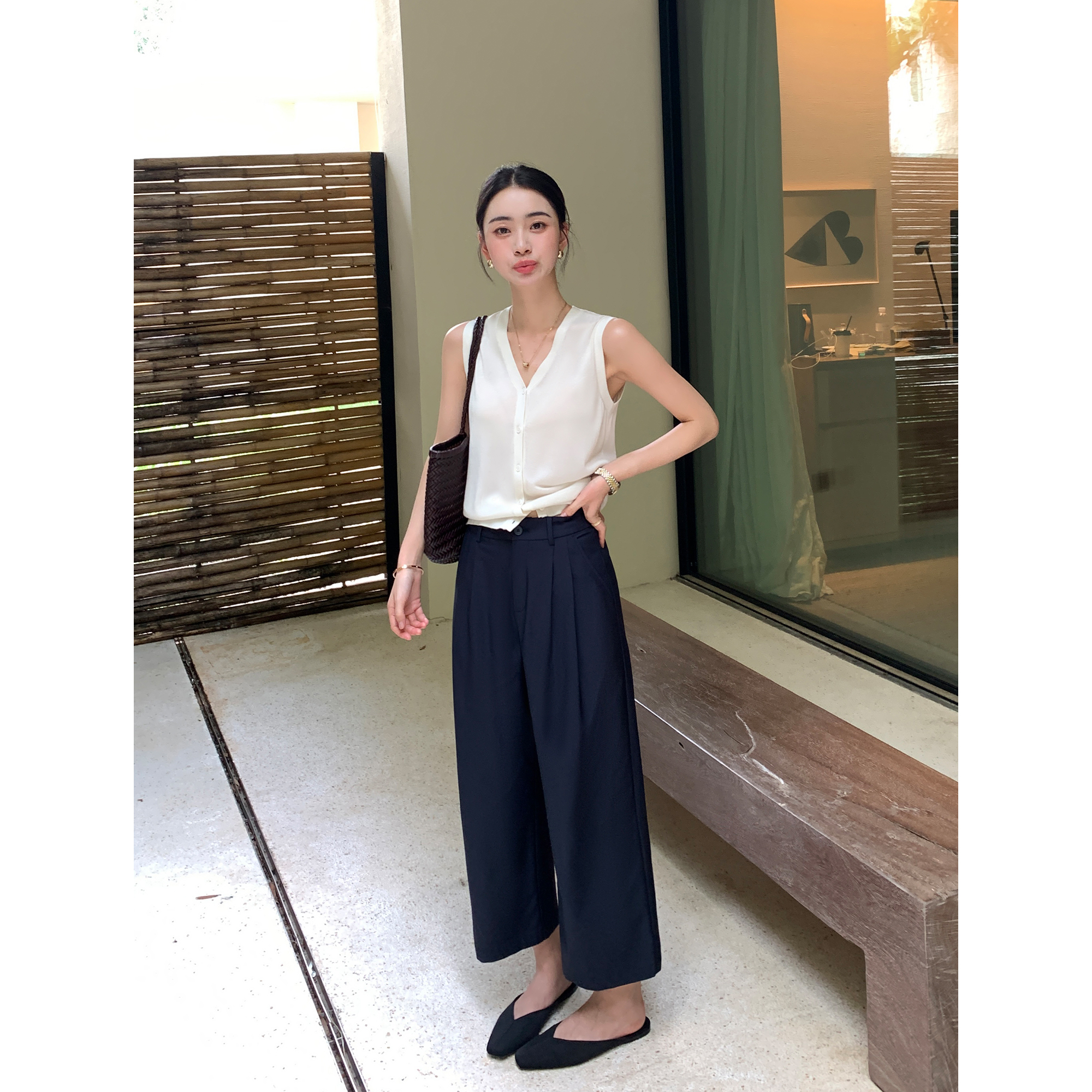 Maven Lin 松弛裤王 立体廓形遮跨九分休闲裤女夏季宽松萝卜裤子