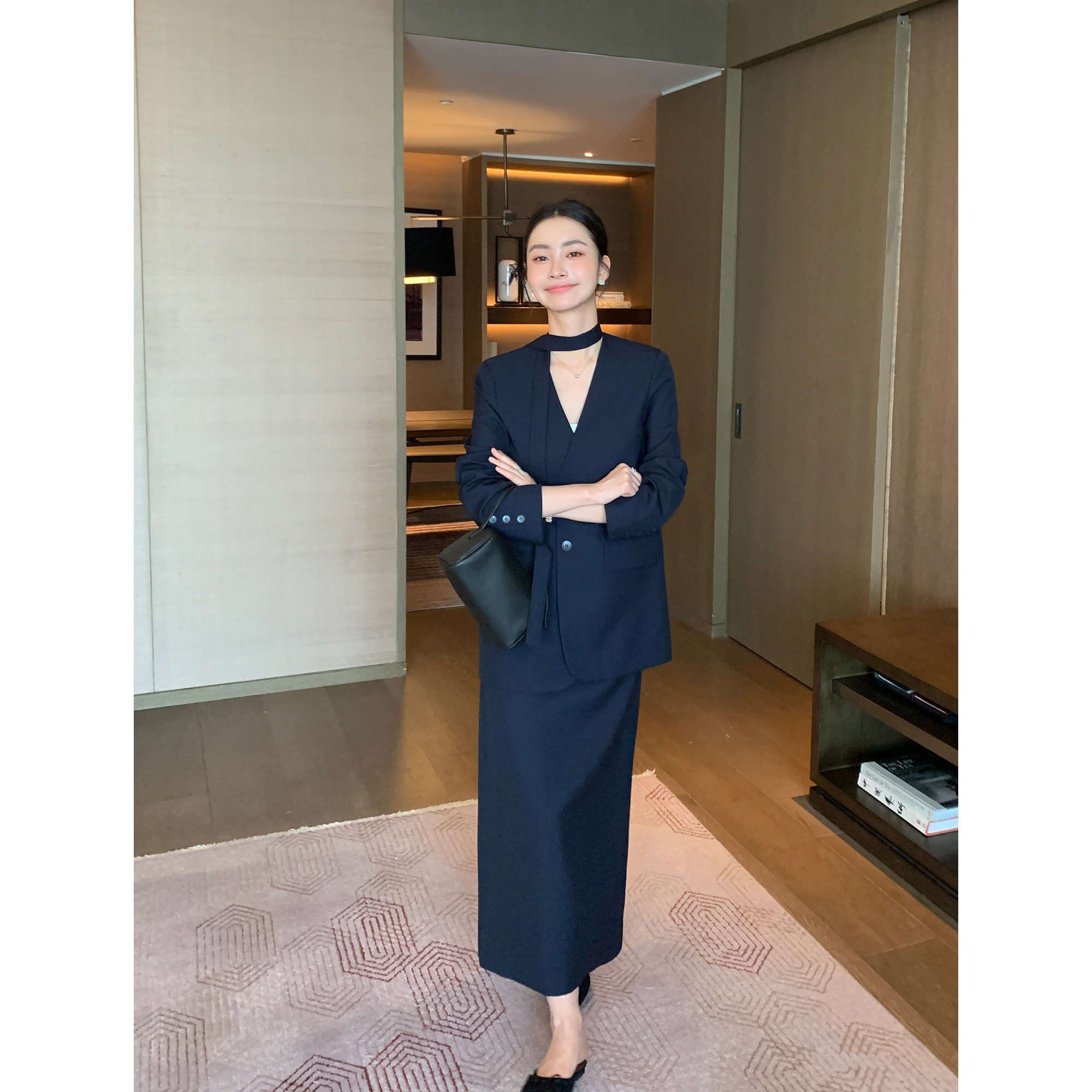 Maven Lin 通勤西装半身裙女韩版后开叉显瘦纸片人直筒裙气质长裙