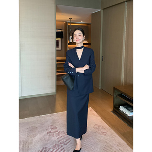 半身裙女韩版 通勤西装 后开叉显瘦纸片人直筒裙气质长裙 Lin Maven