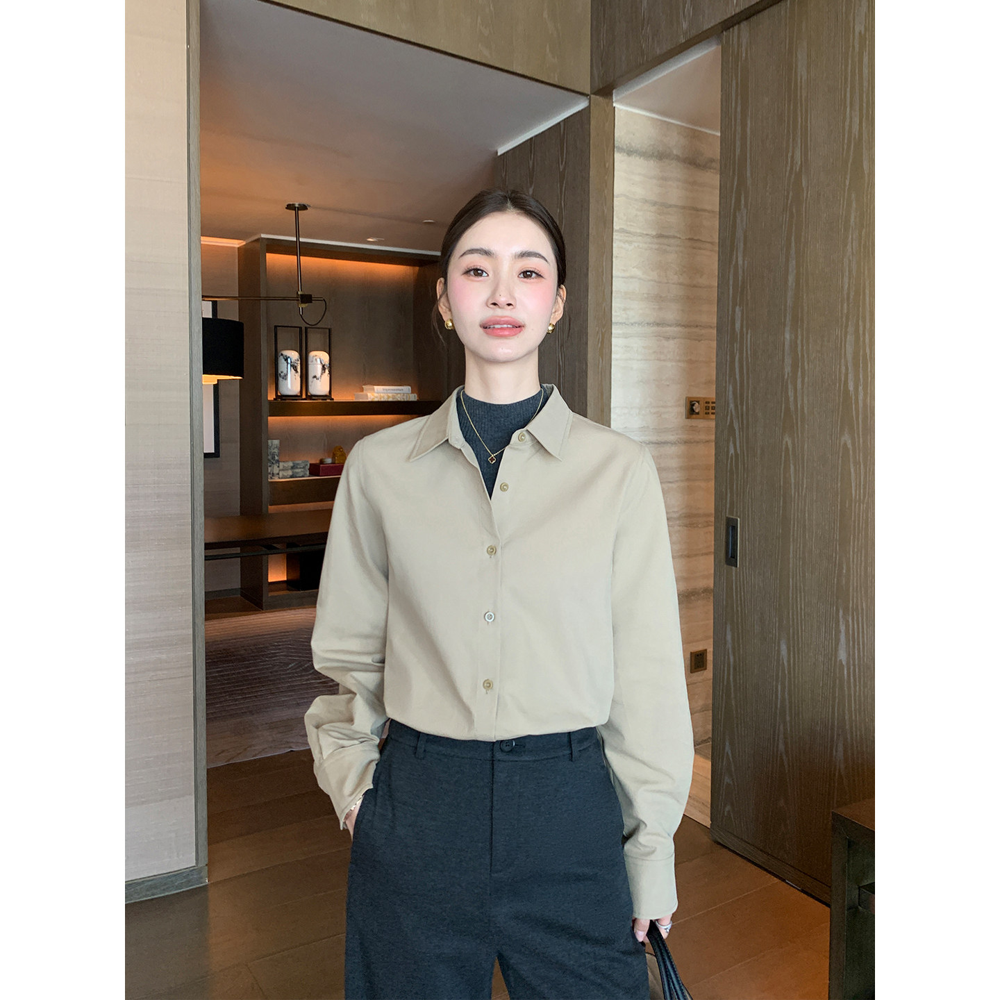 Maven Lin 经典匠心 臻选高支天丝棉翻领衬衫女气质通勤长袖衬衣