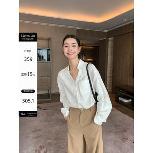 上衣 Maven Lin 轻奢高支100%汉麻衬衫 女气质宽松V型翻领透气开衫