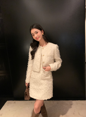 Maven Lin 精致气质粗呢短款小香风外套女两件套+羊毛背心连衣裙