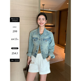 小众翻领上衣 Maven Lin 骨感立体洗水粗斜纹牛仔外套短款 女春季