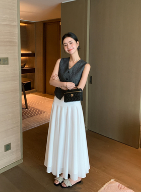 Maven Lin 白茶月光|优雅知性半身裙高腰a字大摆伞裙女气质白色裙