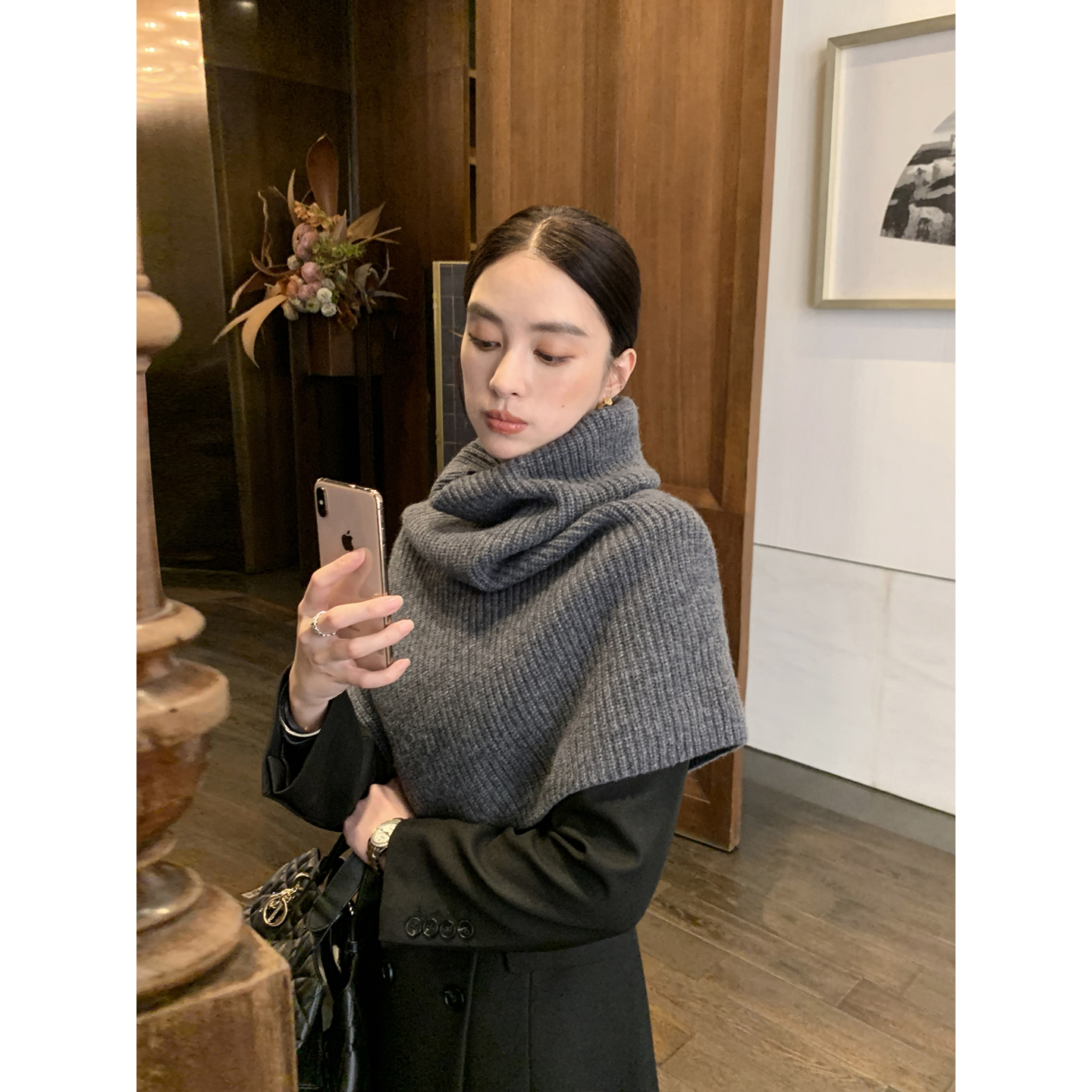 Maven Lin 2/16NM丨100%羊毛高领针织围脖女开叉设计感保暖披肩