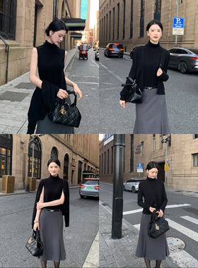 Maven Lin 半熟职场 100%羊毛V领毛衣开衫女高领针织马甲背心套装