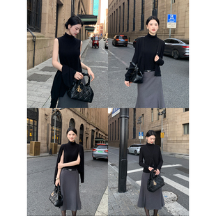 女高领针织马甲背心套装 Maven 100%羊毛V领毛衣开衫 半熟职场 Lin