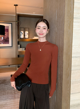 Maven Lin暖糯亲肤 黑色半高领长袖针织衫女优雅修身显瘦打底上衣