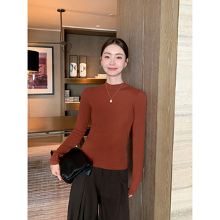 女优雅修身 Maven 针织衫 黑色半高领长袖 显瘦打底上衣 Lin暖糯亲肤