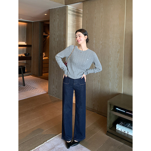 Lin 女通勤职场高腰直筒宽松长裤 都市休闲 原色牛仔裤 经典 Maven