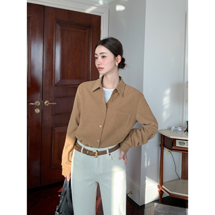 Lin 衬衫 高智极简 驼色翻领长袖 女宽松通勤高级感衬衣 经典 Maven