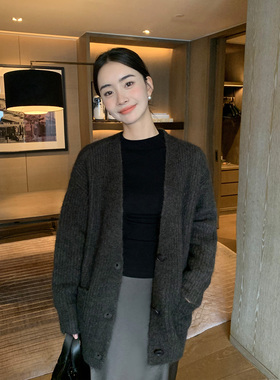 Maven Lin【现货7.5折】马海毛开衫毛衣外套女慵懒毛织大V领上衣