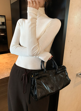 Maven Lin黑色100%羊毛高领打底衫女修身显瘦秋冬内搭针织衫上衣