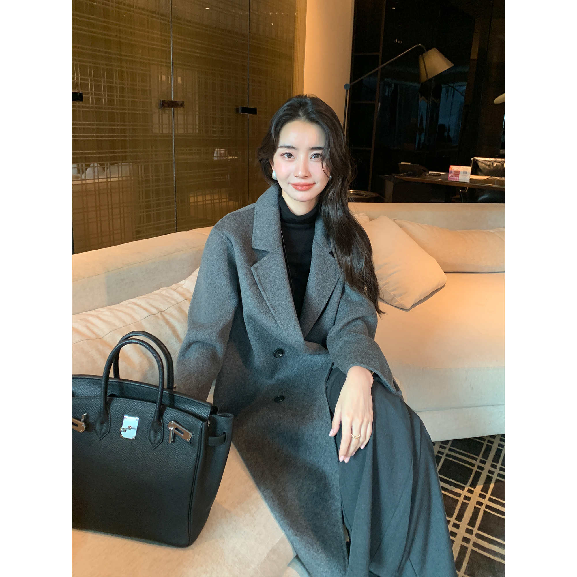 Maven Lin 精选立裁丨100%羊毛双面呢大衣女高级感中长款毛呢外套