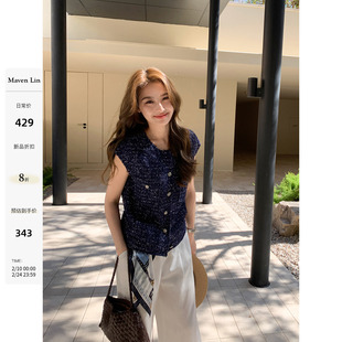 Maven Lin 香筏世家 银丝亮片小香风马甲女宽松圆领无袖马夹上衣