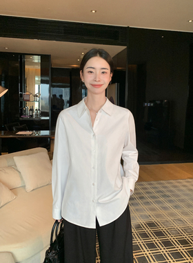 Maven Lin 智系主义 极简浅蓝色翻领衬衫女宽松通勤叠穿长袖衬衣