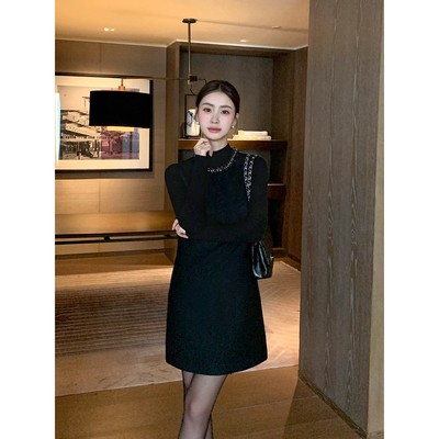 Maven Lin 优雅气场 重工钉钻连衣裙女质感A字无袖短款叠穿背心裙